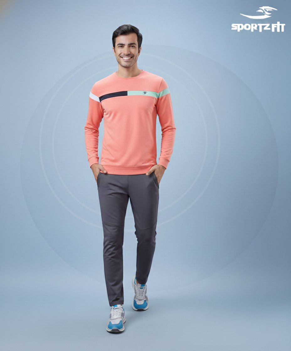 Men Round Neck Full Sleeve T-Shirt - Coral Peach | L | SBT63